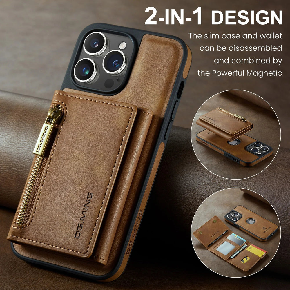 2 In 1 Detachable Magnetic Leather Wallet Case For iPhone