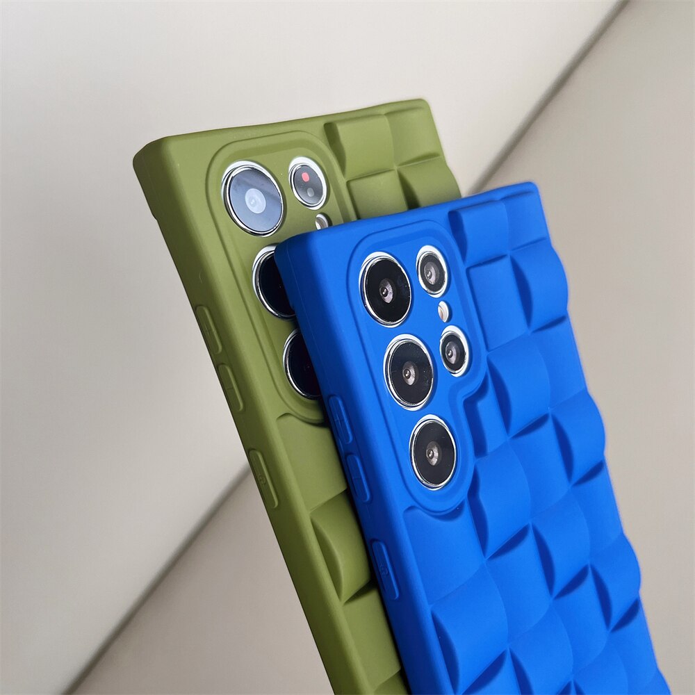 3D Cube Grid Matte Silicone Case For Samsung