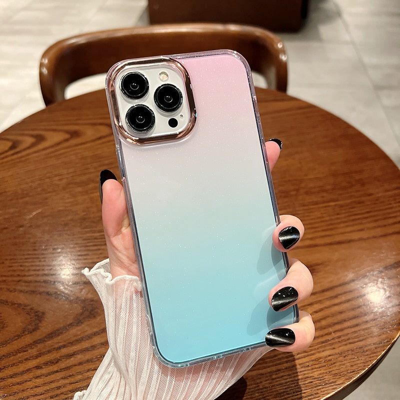 🍎Luxury Gradient Glitter Purple Phone Case Fashion Transparent Shockproof Case For iPhone