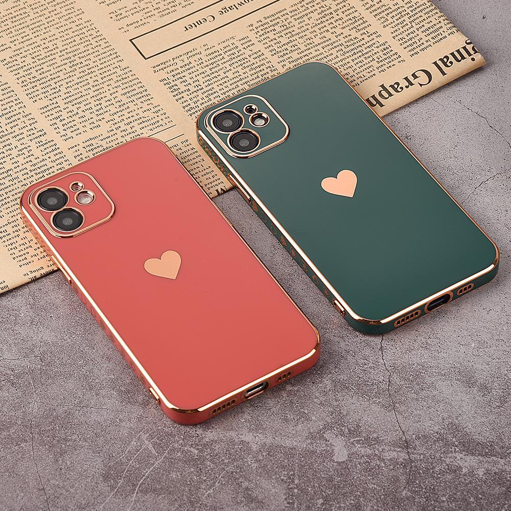 Luxury Plating Love Heart Soft Case For iPhone