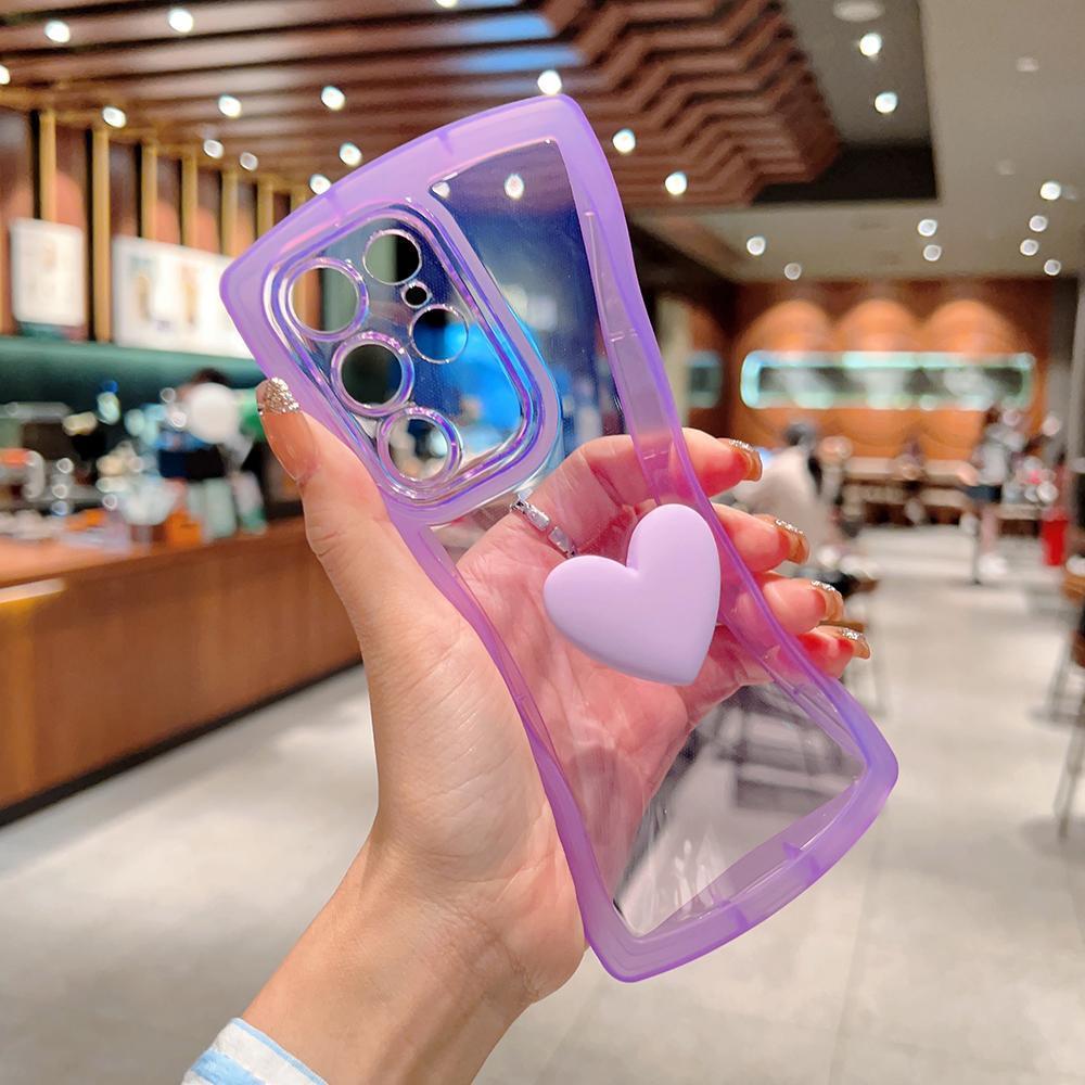 Cute 3D Love Heart Wavy Edge Clear Case For Samsung