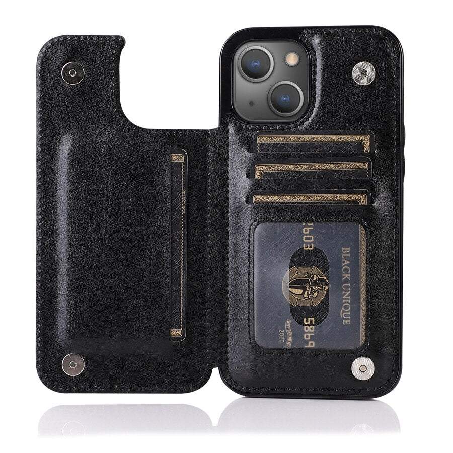 Wallet Double Button Leather Case For iPhone